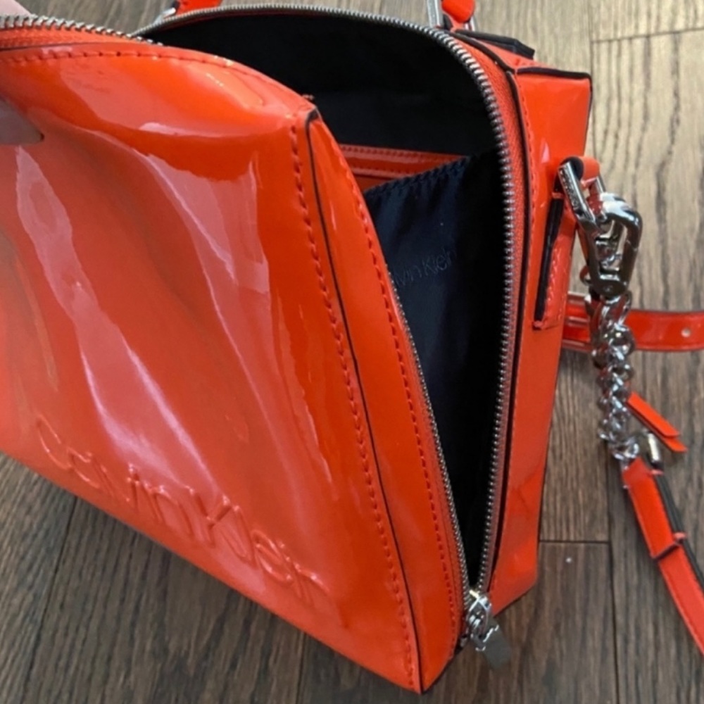 Calvin Klein Patent Orange Crossbody Purse - Picture 2 of 5